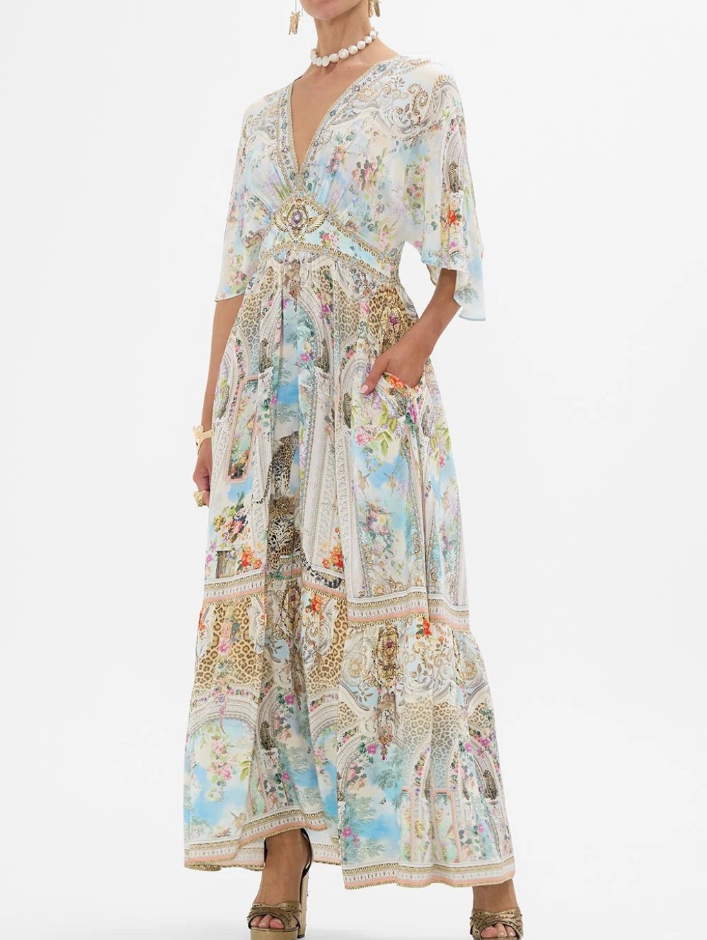 Camilla Waisted Dress With Hem Ruffle In We Always Have Alexandria
